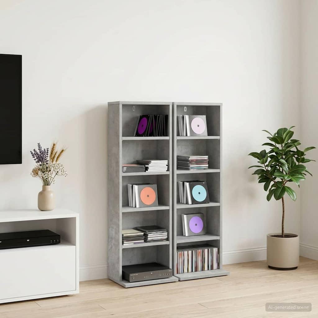 CD-skab 2 stk. betongrå 33 x 23,5 x 97,5 cm i konstrueret træ