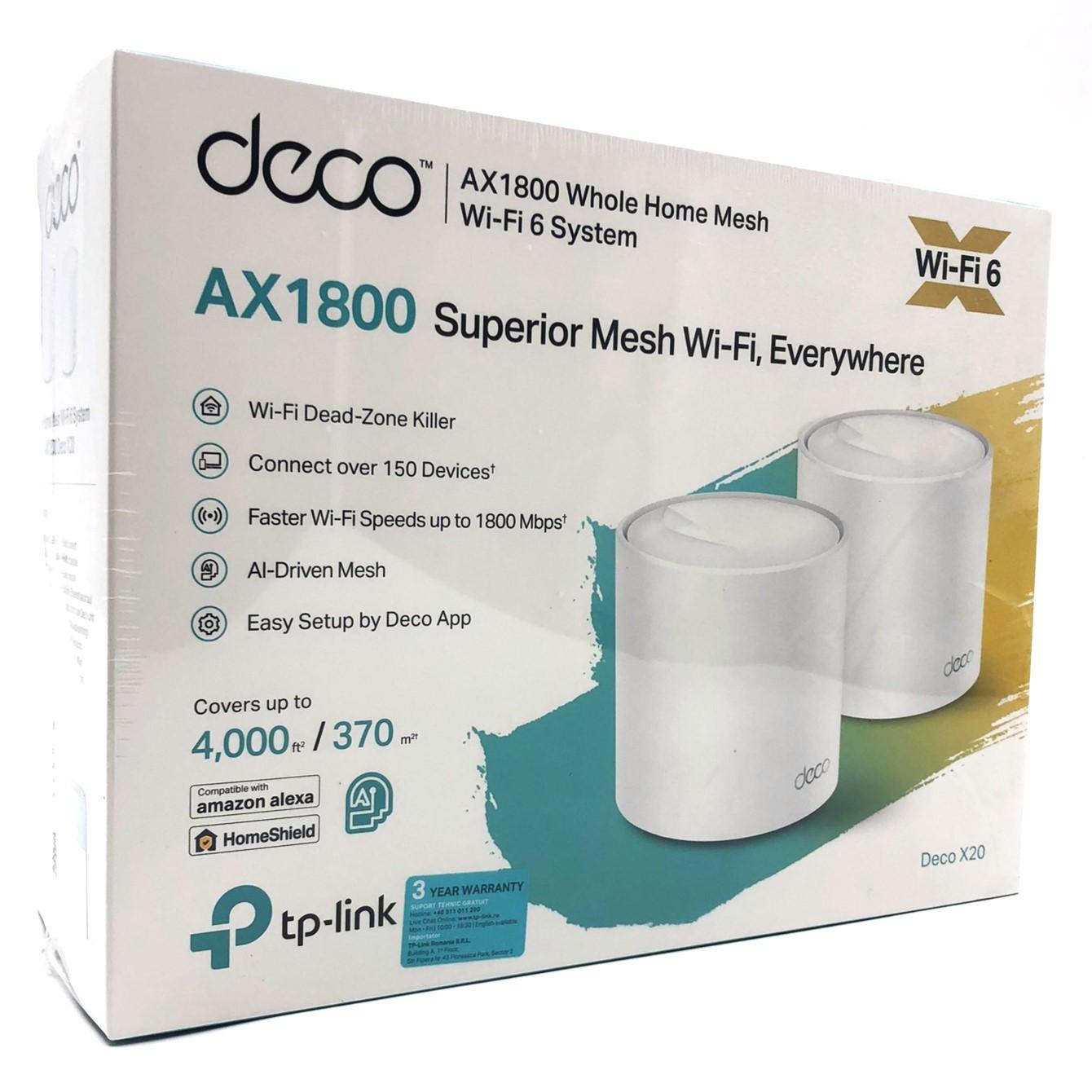 TP-Link Deco X20 (3-pack), Hvid, Intern, Mesh-system, Strøm, FCC: <30 dBm, CE: <20 dBm (2.4 GHz), <23 dBm (5 GHz), Dual-band (2,4 GHz / 5 GHz)