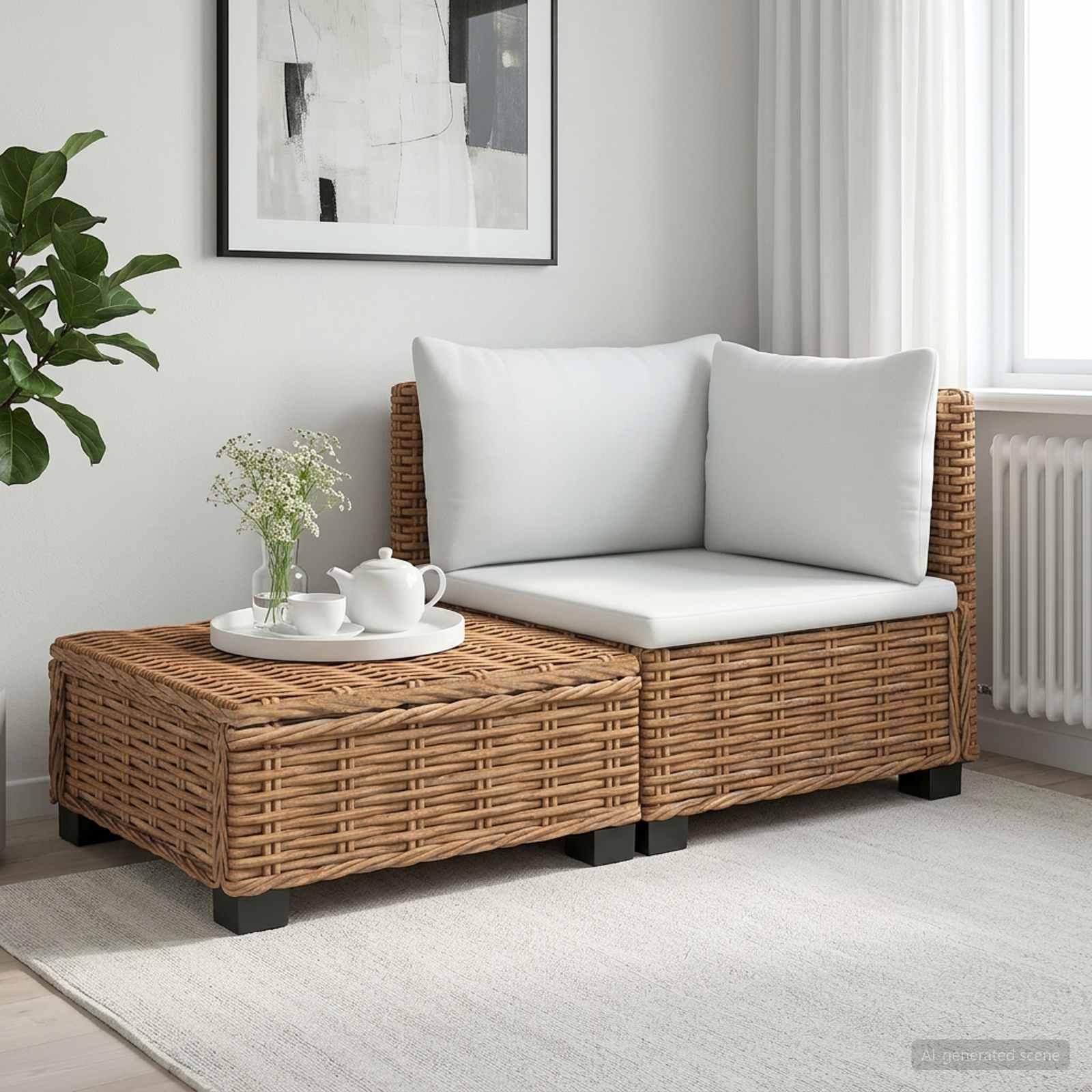 Rattan loungesæt med puder GENDT i naturlig rattan, 2 stk.