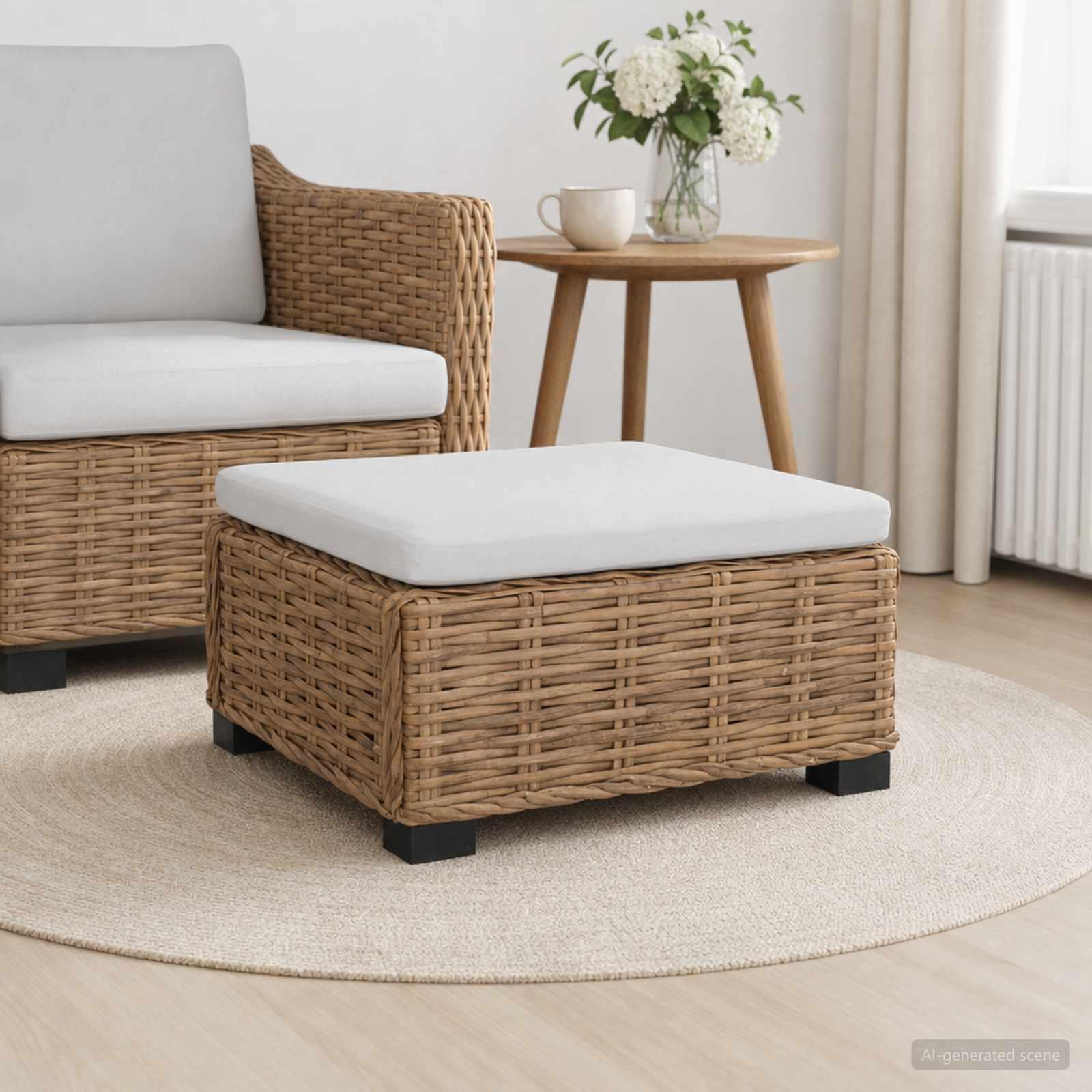 Fodstøtte med pude GENDT i naturlig rattan, naturfarvet