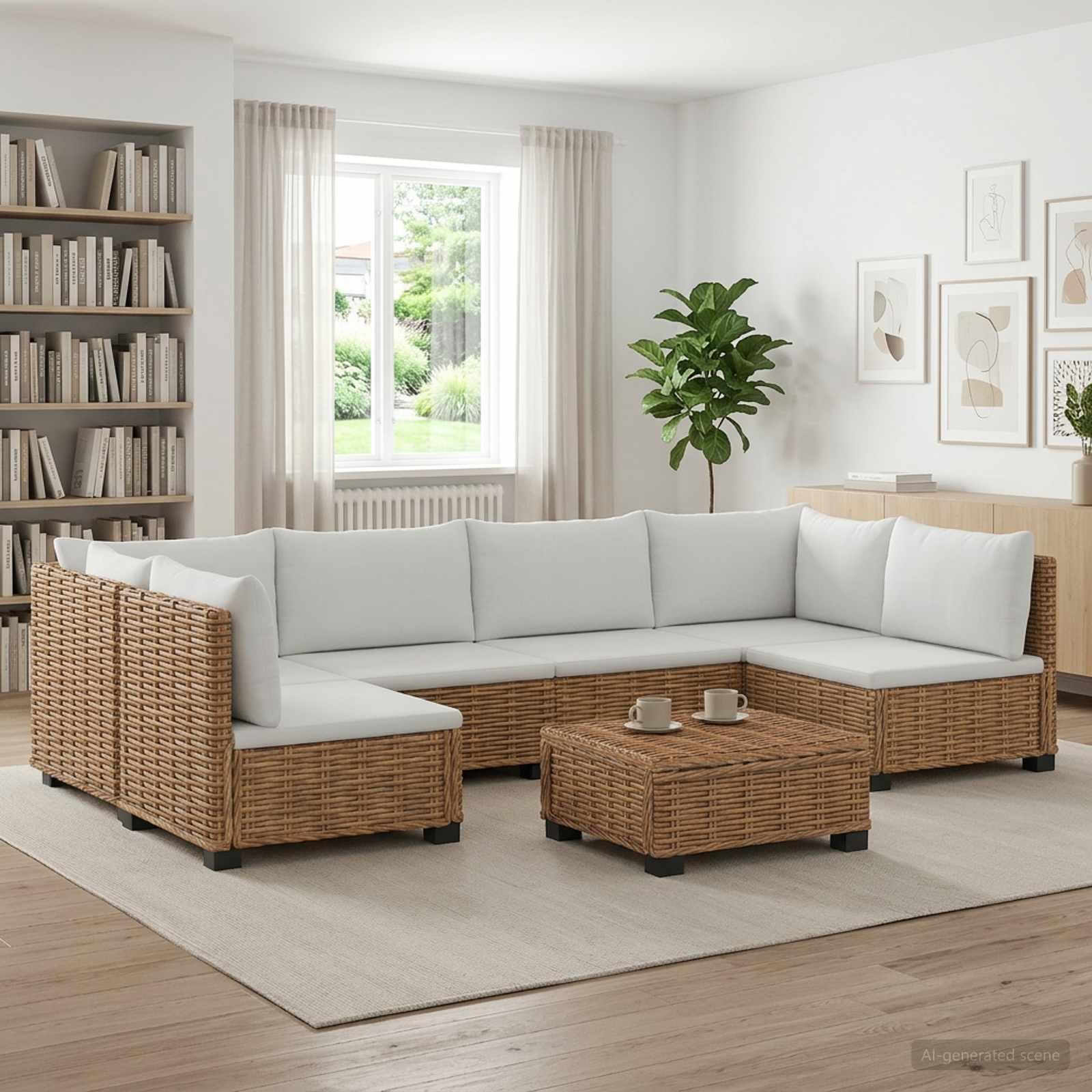 7-delt rattan loungesæt med puder GENDT - natur