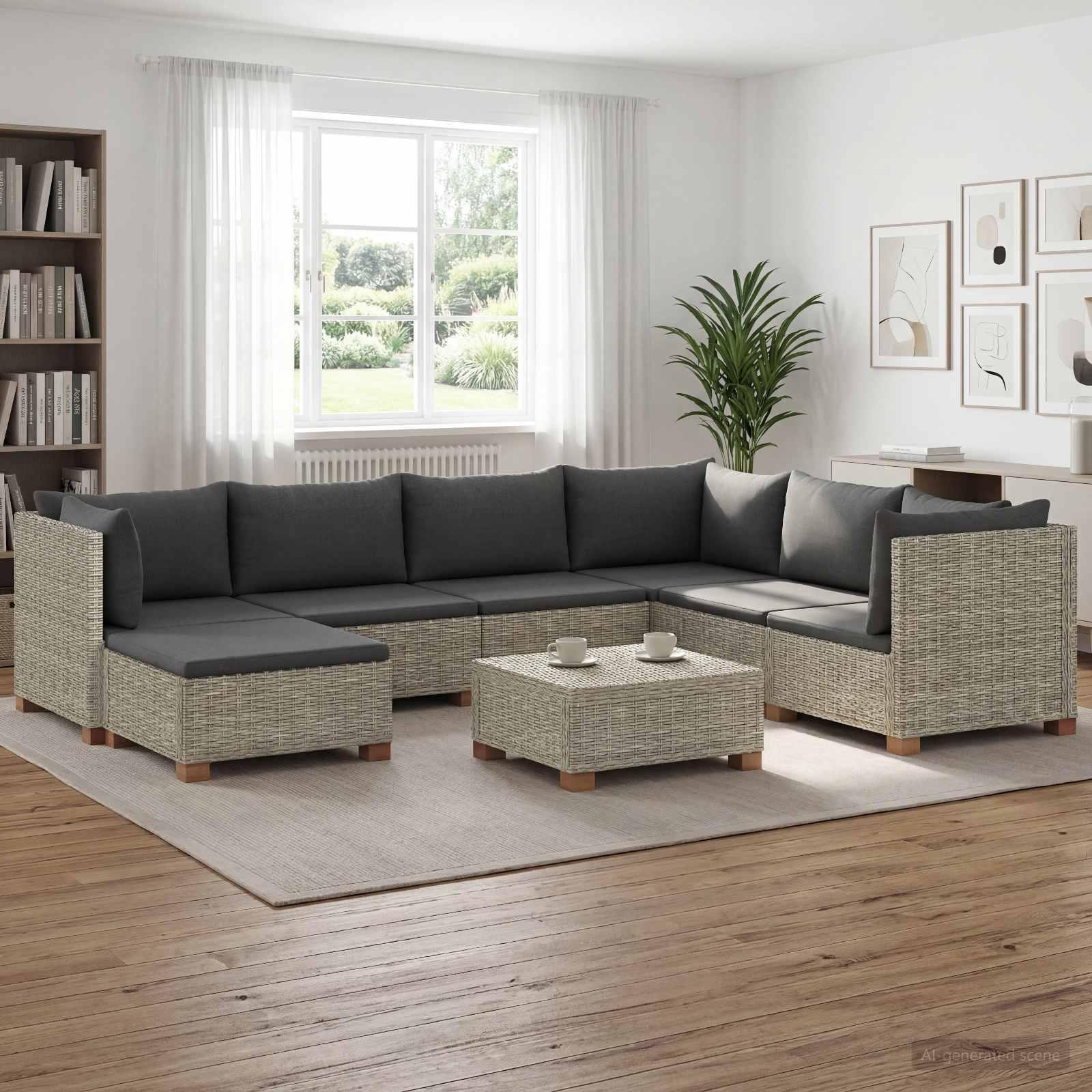 8 stk. rattan loungesæt GENDT med puder - kubu grå
