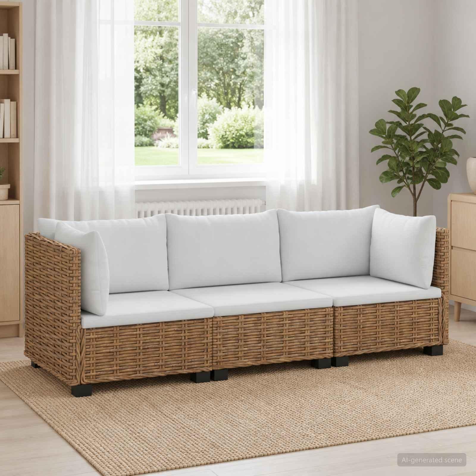 3-personers rattan loungesæt GENDT med puder i naturfarvet rattan