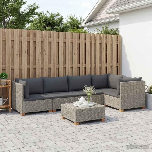 6 stk. loungesæt i naturlig rattan med puder GENDT - kubu grå