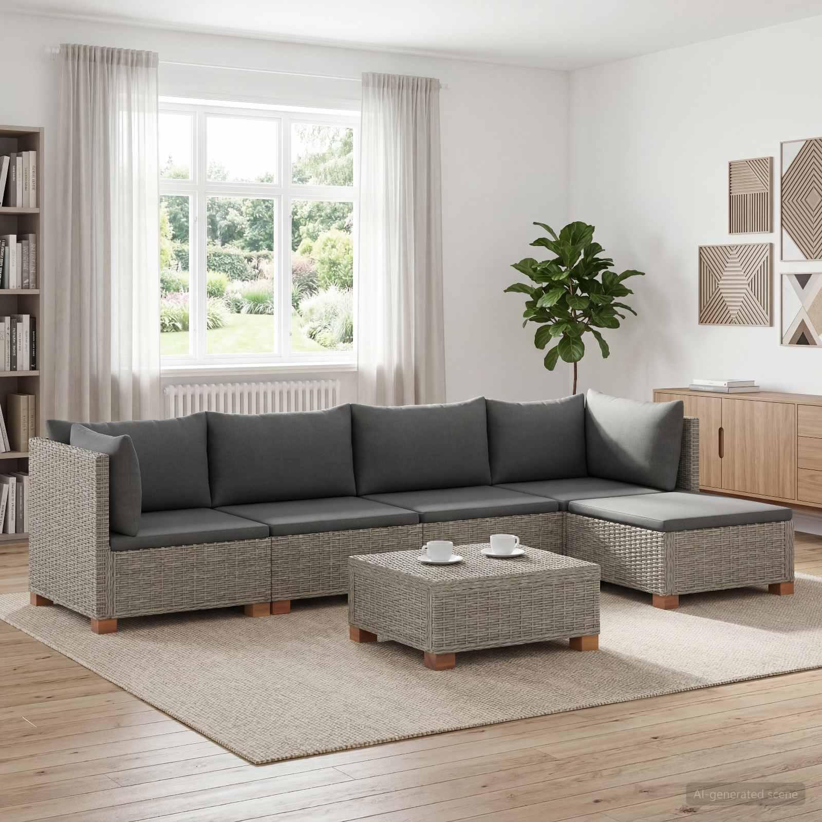 Rattan loungesæt med puder GENDT 6 dele i kubu grå