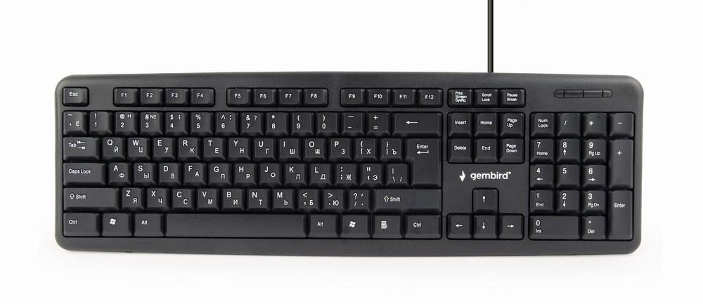 Gembird KB-U-103-RU USB-tastatur til kontor, QWERTY, engelsk/russisk, sort
