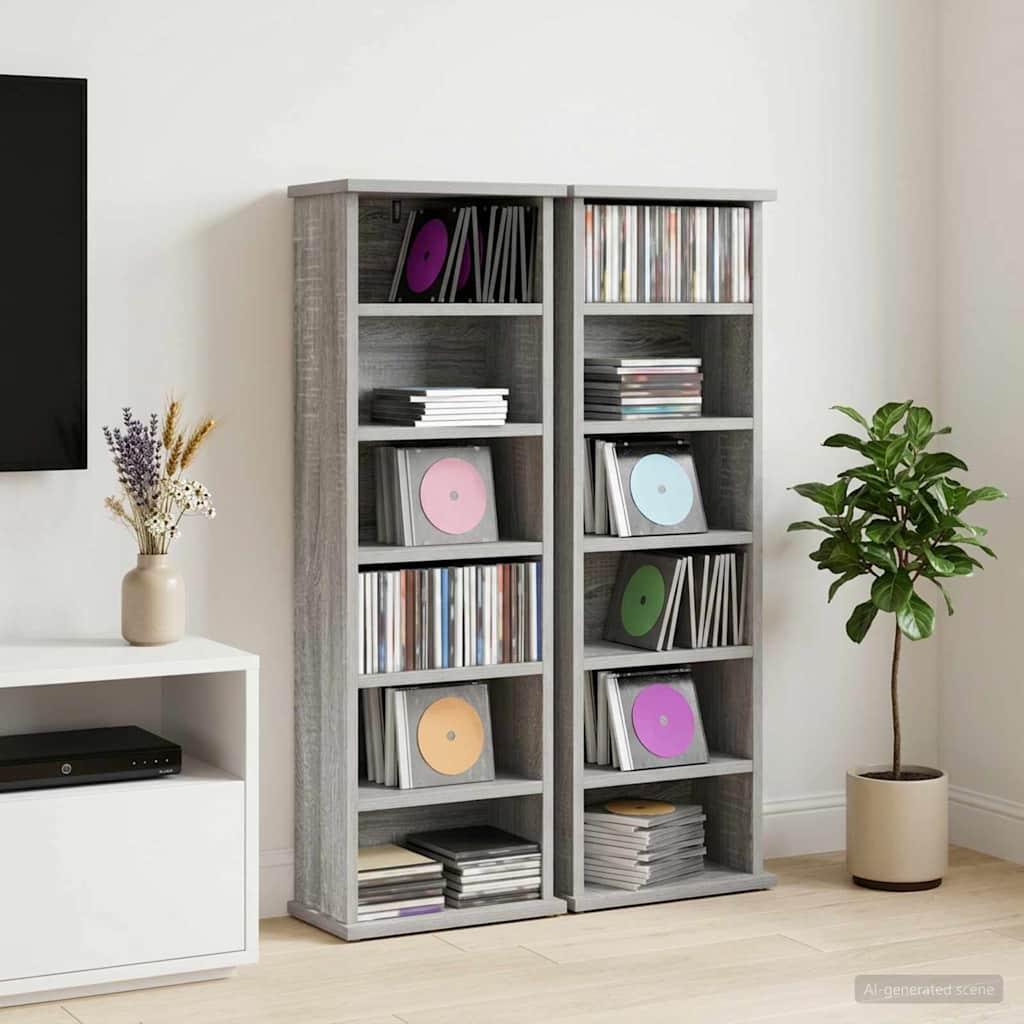 CD skab 2 stk. grå sonoma 60 x 17 x 92 cm i konstrueret træ