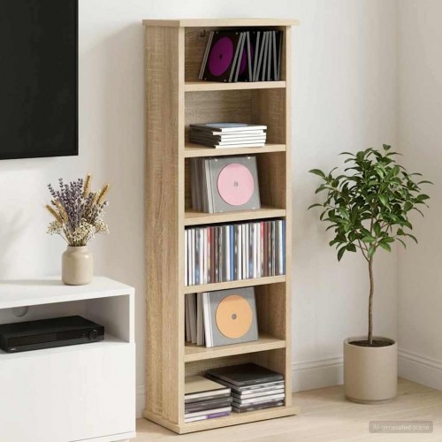 CD skab i sonoma-eg med 5 hylder 32 x 17 x 92 cm