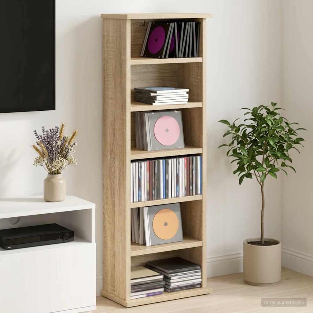 CD skab i sonoma-eg med 5 hylder 32 x 17 x 92 cm