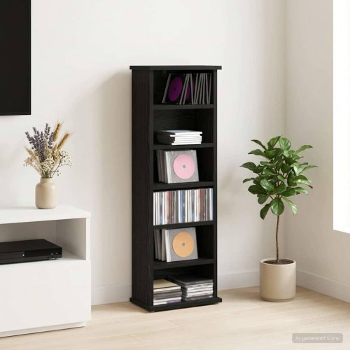 CD-skab i sort eg 32 x 17 x 92 cm i konstrueret træ