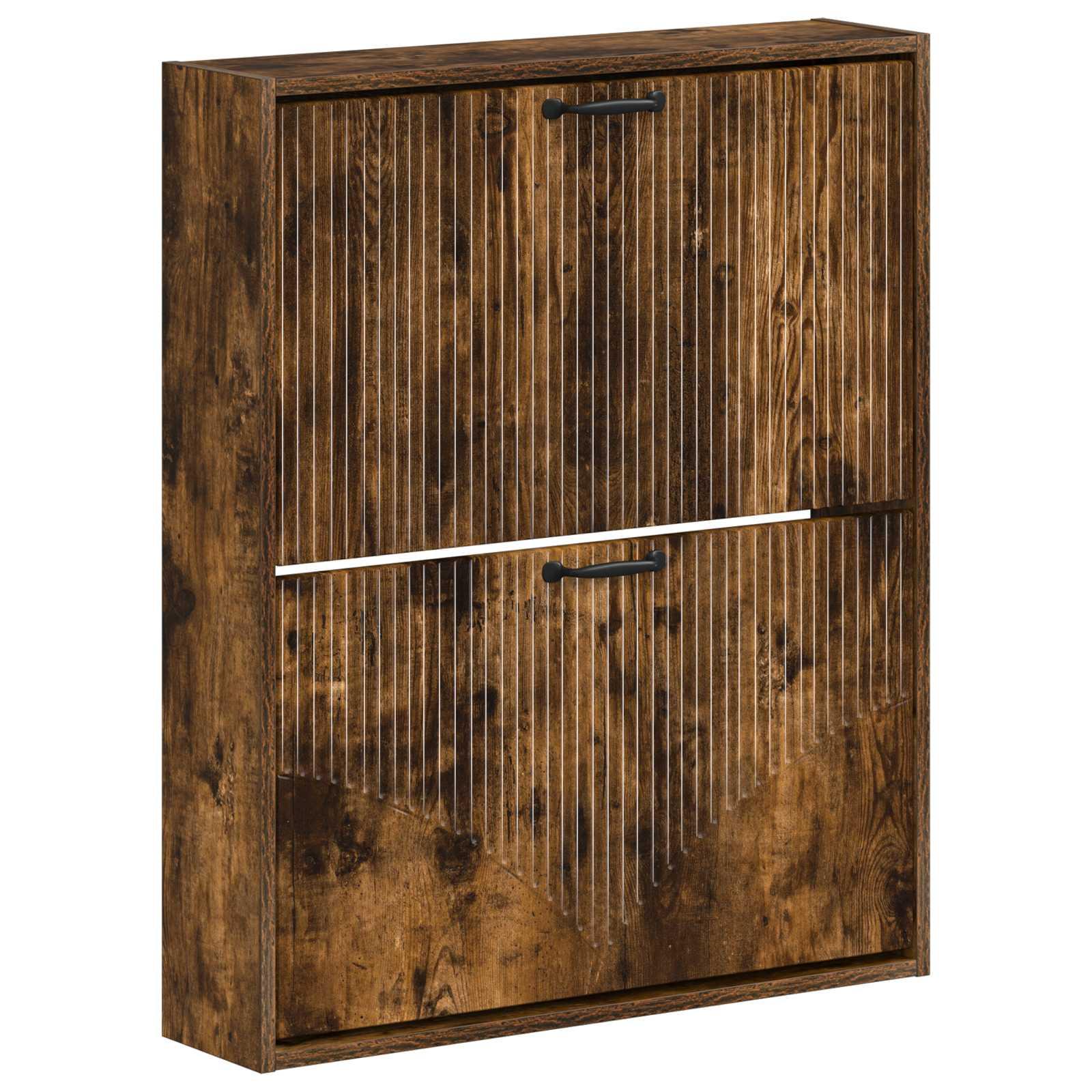 Vægmonteret skoskab HOORN 71 x 17 x 86 cm i konstrueret træ - røget eg
