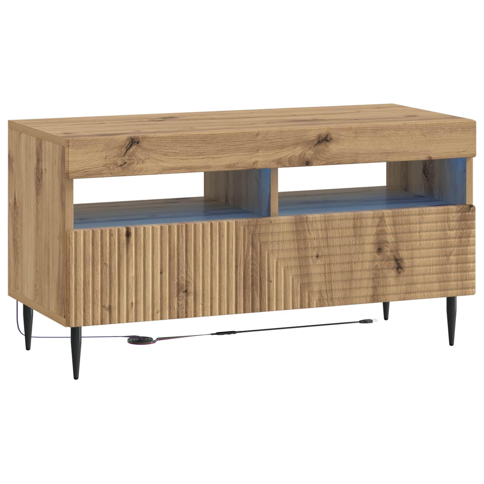 LED TV-skab i artisan-eg med opbevaring og lys