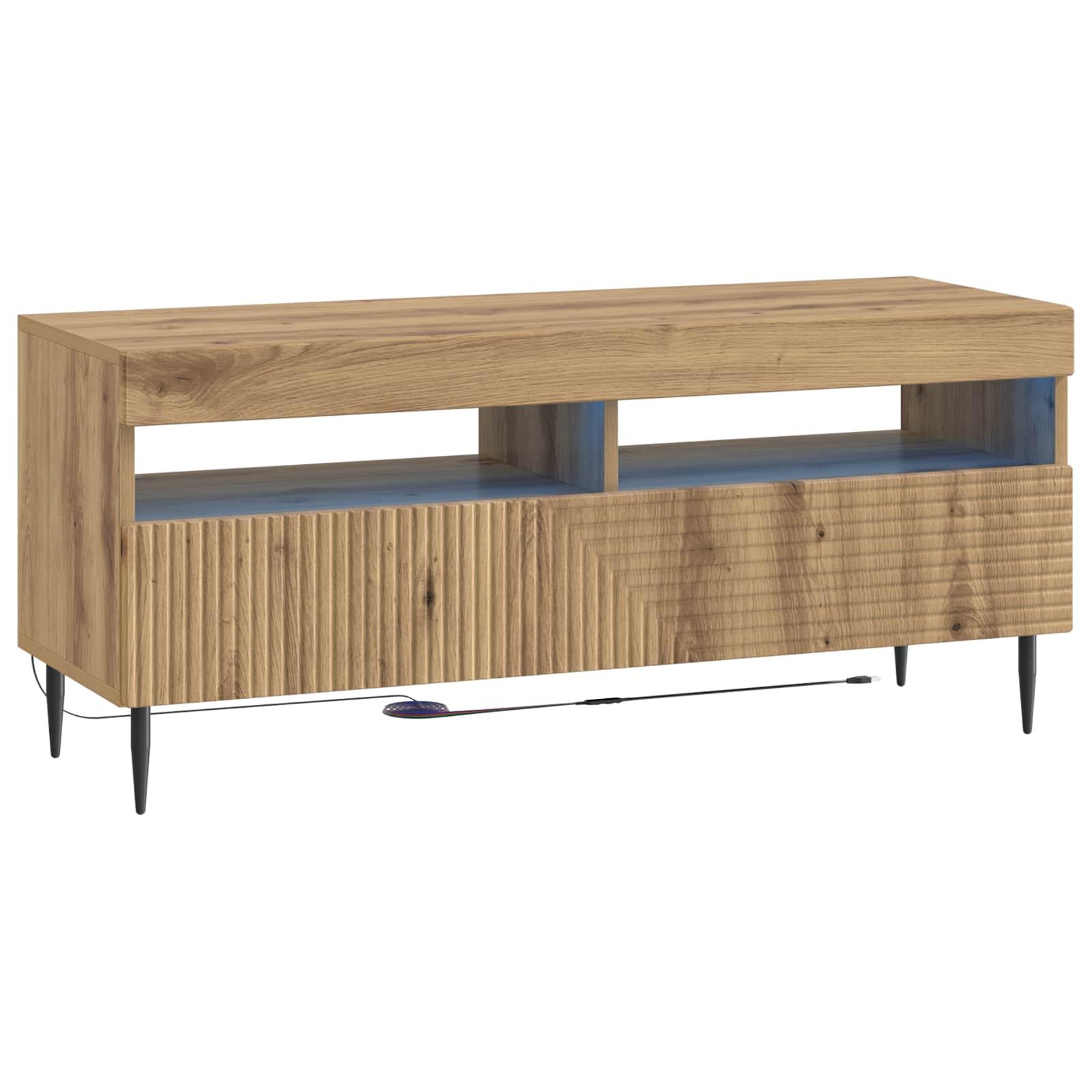 LED TV-skab i artisan-eg med opbevaring og lys