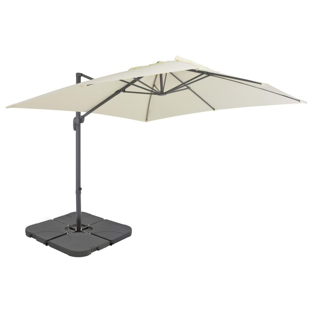 Haveparasol m. transportabel fod sandfarvet billede