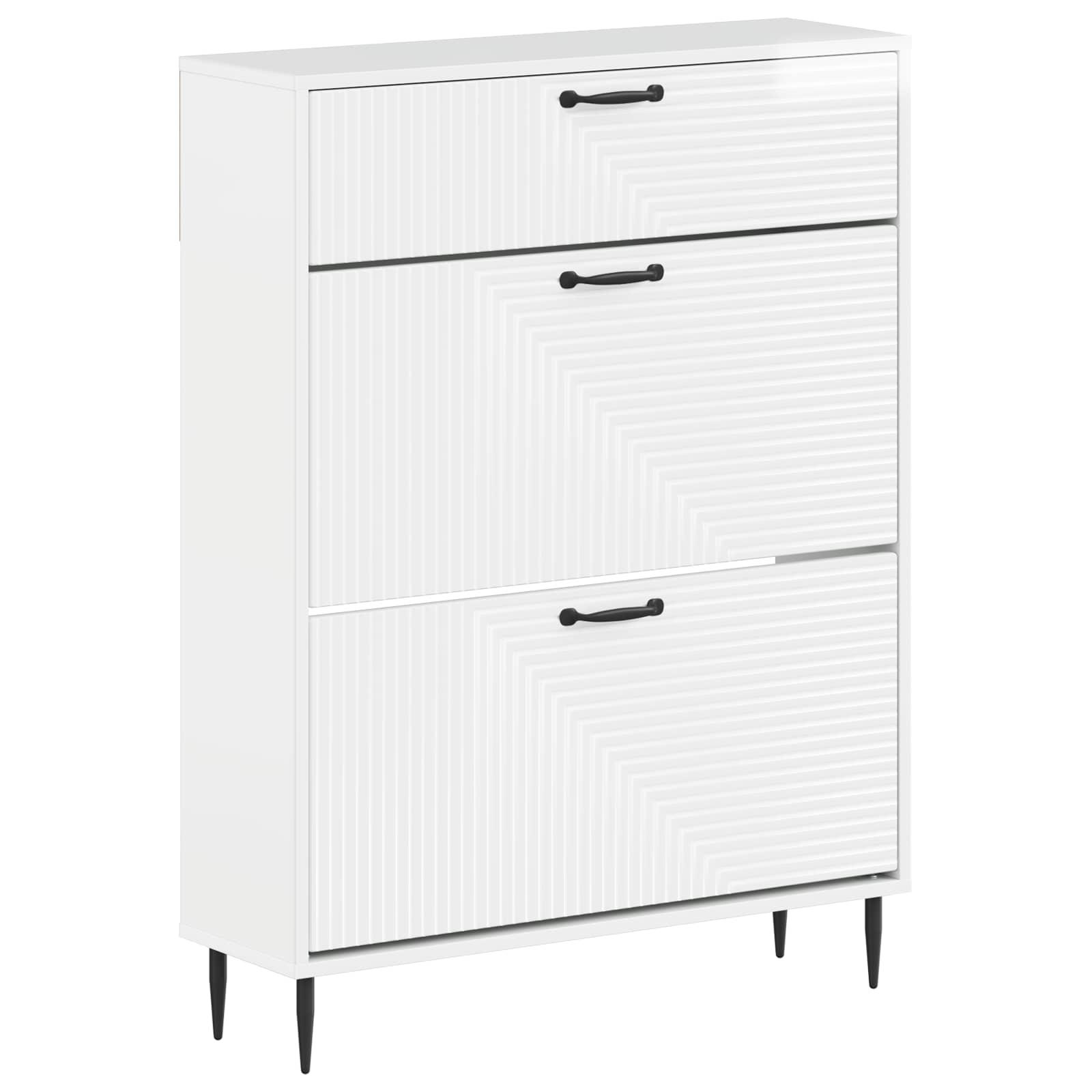 Skoskab HAARLEM 103 x 78 x 24 cm i konstrueret træ - hvid højglans