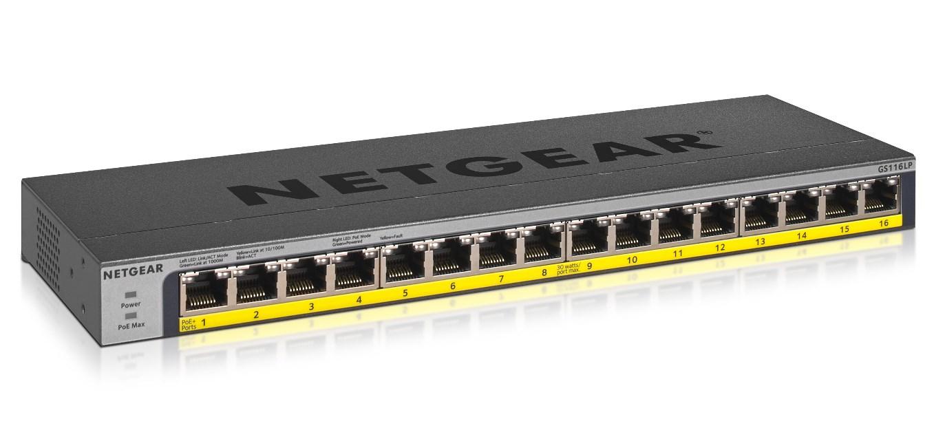 Netgear GS116LP 16-Port Gigabit Ethernet Unmanaged PoE+ Switch with FlexPoE (76W)