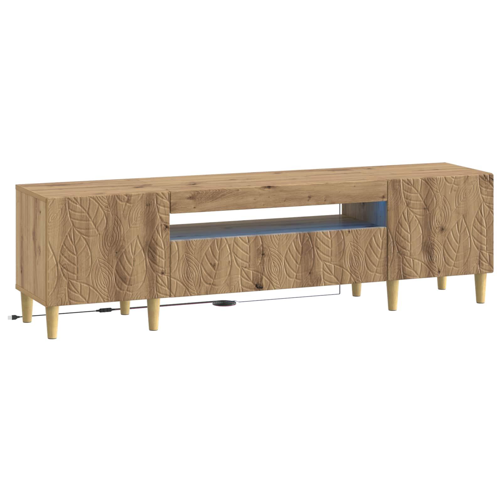 LED TV-bord i artisan-eg med lys og opbevaring