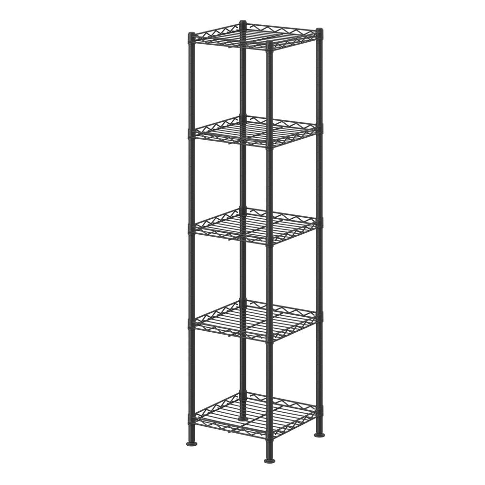 Slank metalreol med 5 hylder 30 x 30 x 121 cm - sort