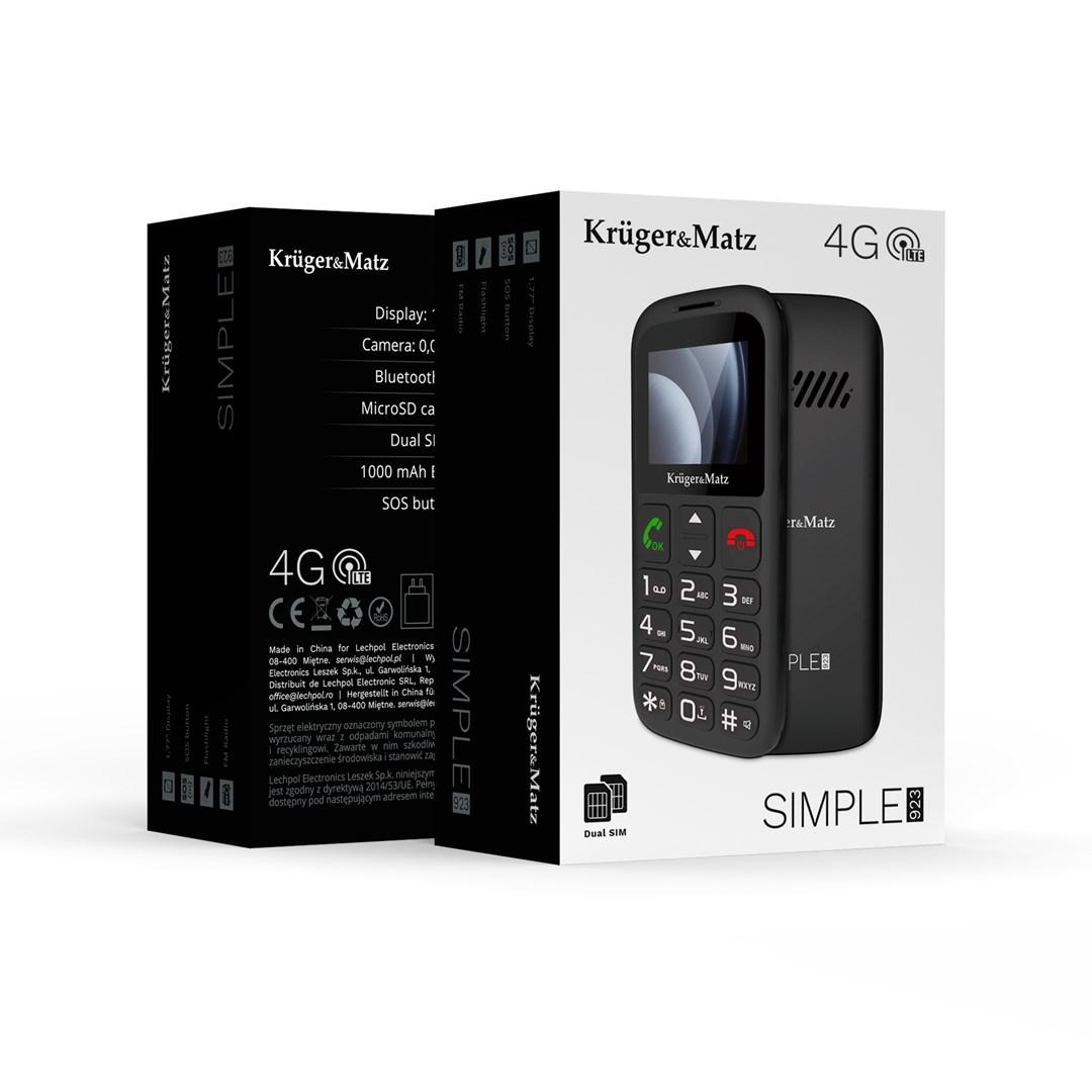 Kruger&Matz Simple 923 4G seniormobil med Dual SIM - sort