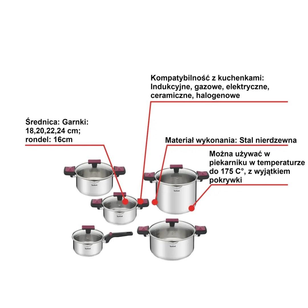Tefal Cook & Clip gryde- og kasserollesæt 10 dele i rustfrit stål