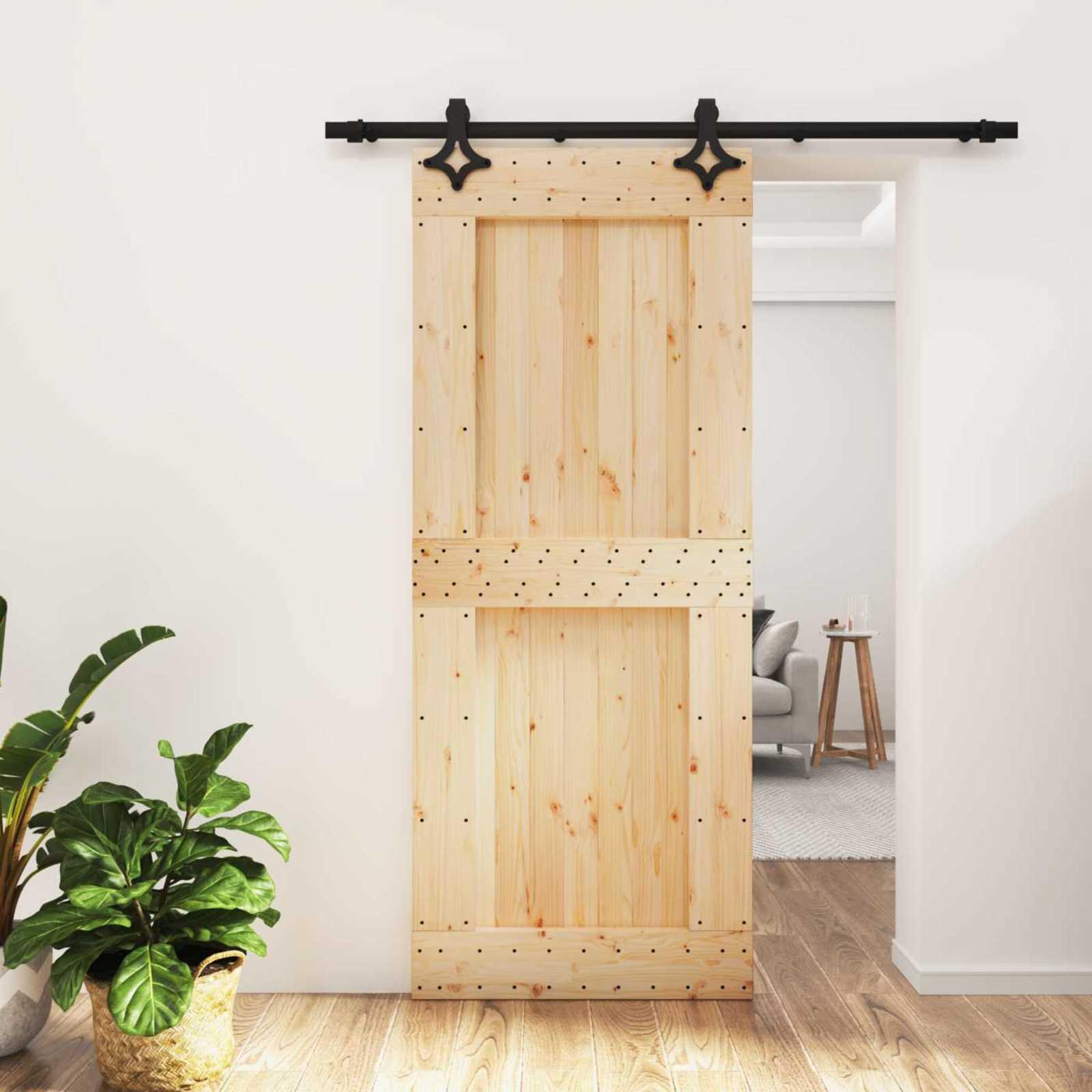 vidaXL Skydedør Naturfarvet og sort 85 x 210 cm Massivt Fyrretræ