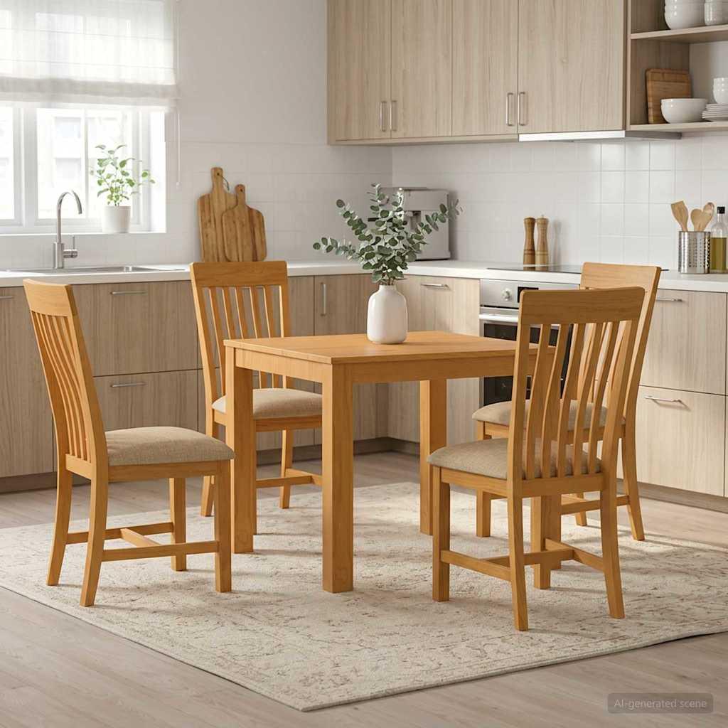 Spisestuesæt 5 dele i massivt egetræ med 4 stole - beige