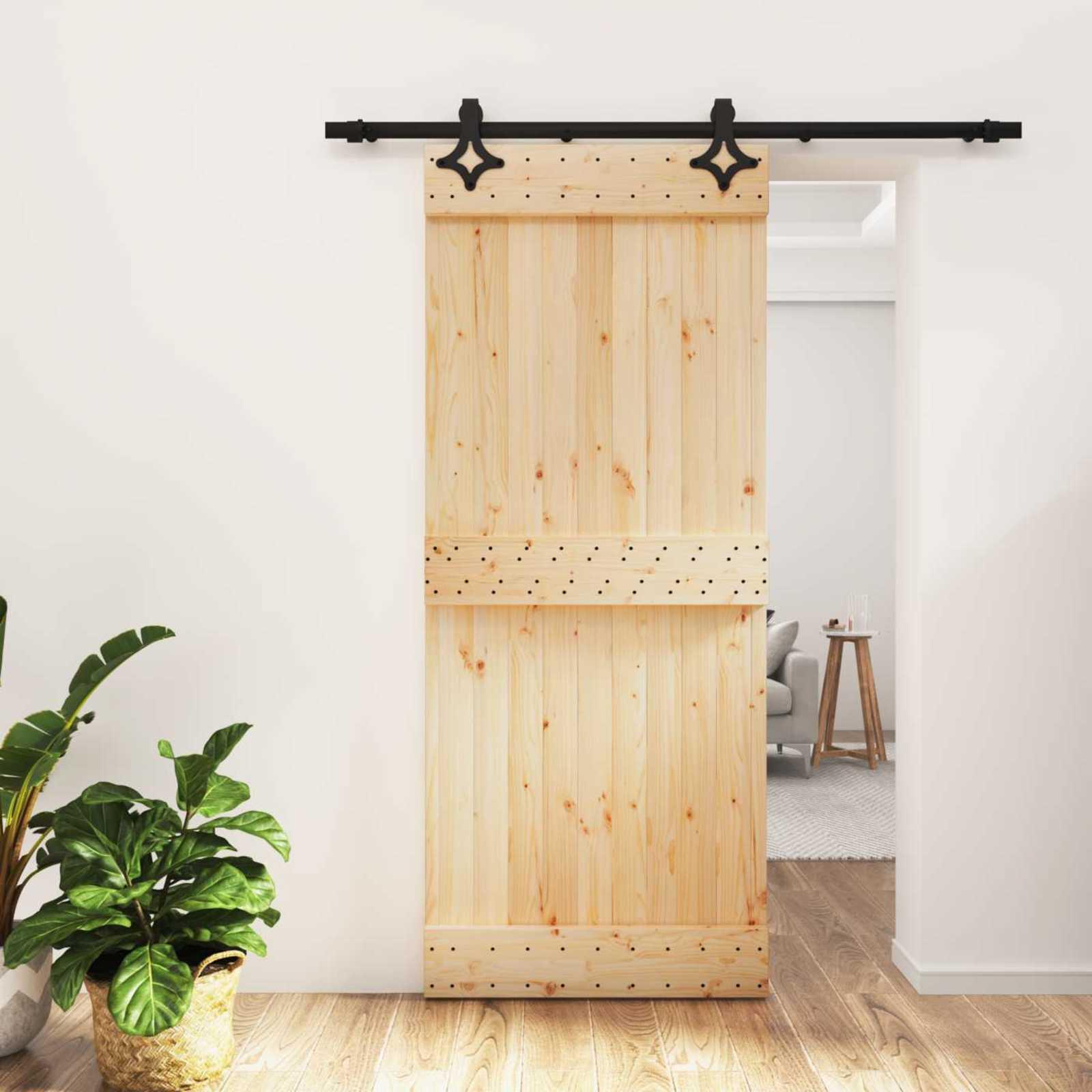 vidaXL Skydedør Naturfarvet og sort 85 x 210 cm Massivt Fyrretræ