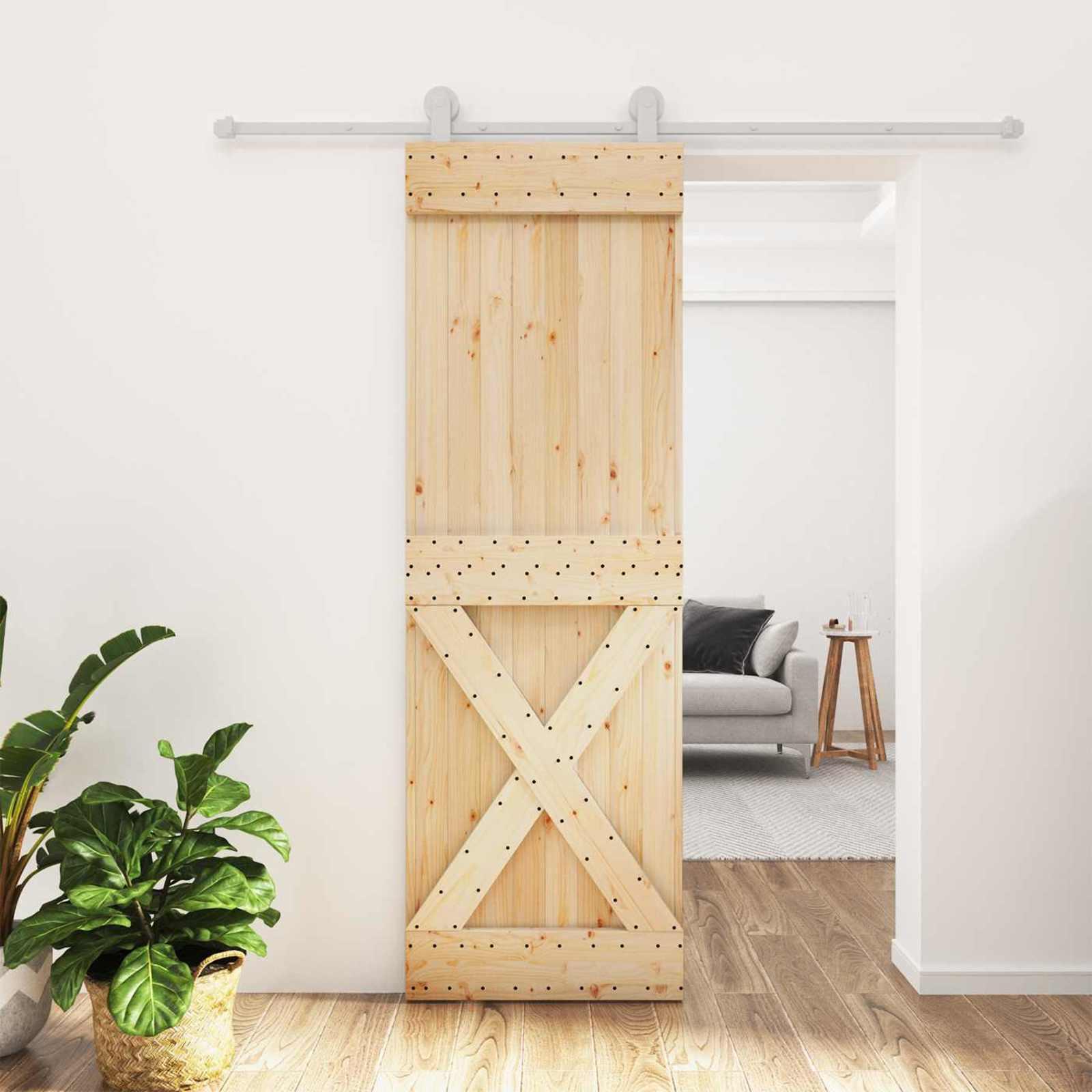 vidaXL Skydedør Natur og hvid 70 x 210 cm Massivt Fyrretræ