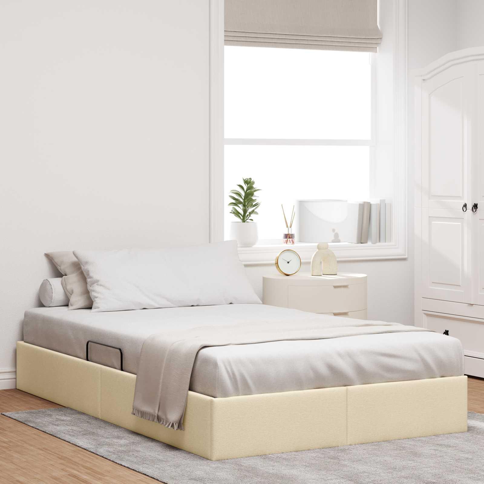 Ottoman sengestel med opbevaring 120 x 200 cm i creme stof