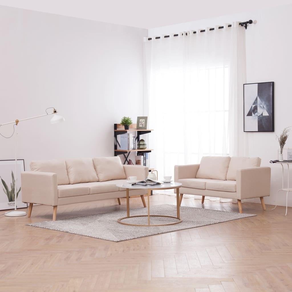 Sofasæt i 2 dele stof cremefarvet