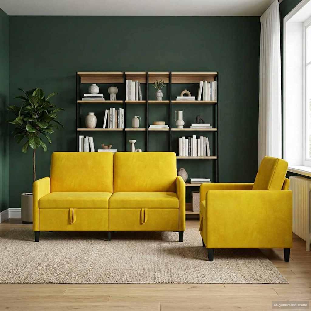 Sofasæt med opbevaring 2 stk. gul polyester