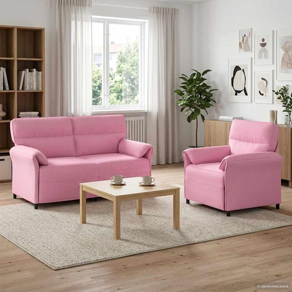 Sofasæt 2 stk. i lyserødt stof - 2-personers sofa og lænestol