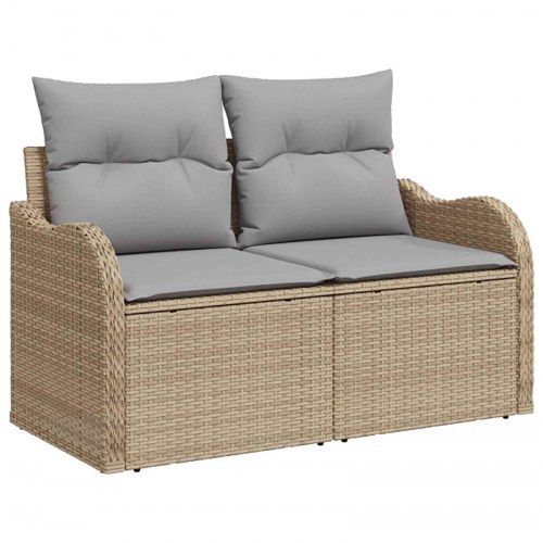 Sofa sæt 6 stk. til have og terrasse i beige og lys grå poly rattan og stål