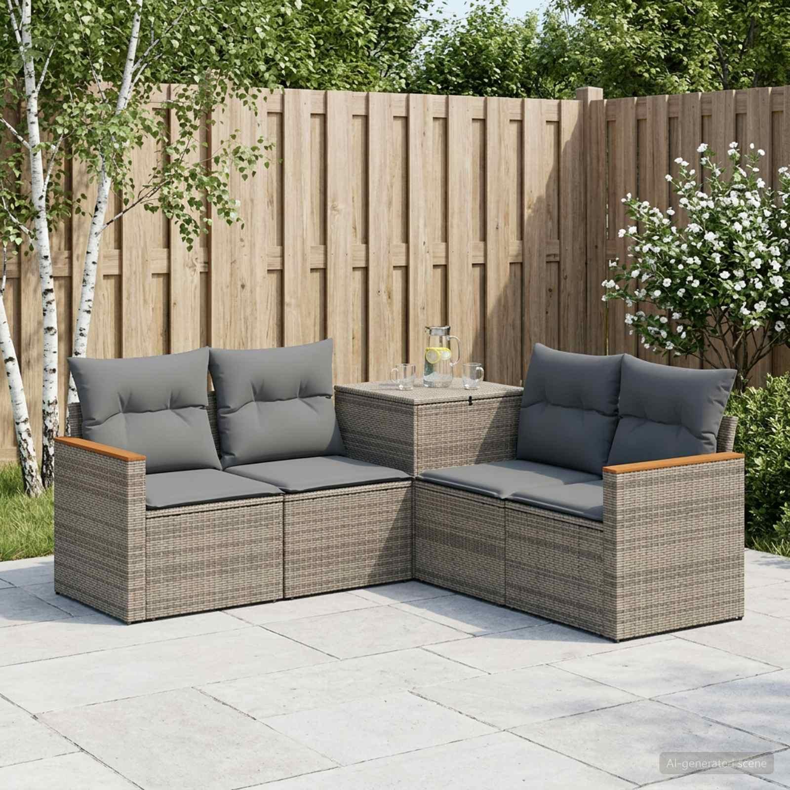 Sofa sæt 5 stk. til have og terrasse i grå og mørkegrå poly rattan og stål