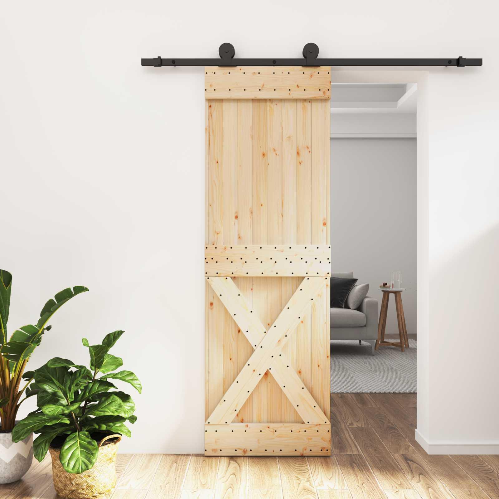 vidaXL Skydedør Naturfarvet og sort 70 x 210 cm Massivt Fyrretræ