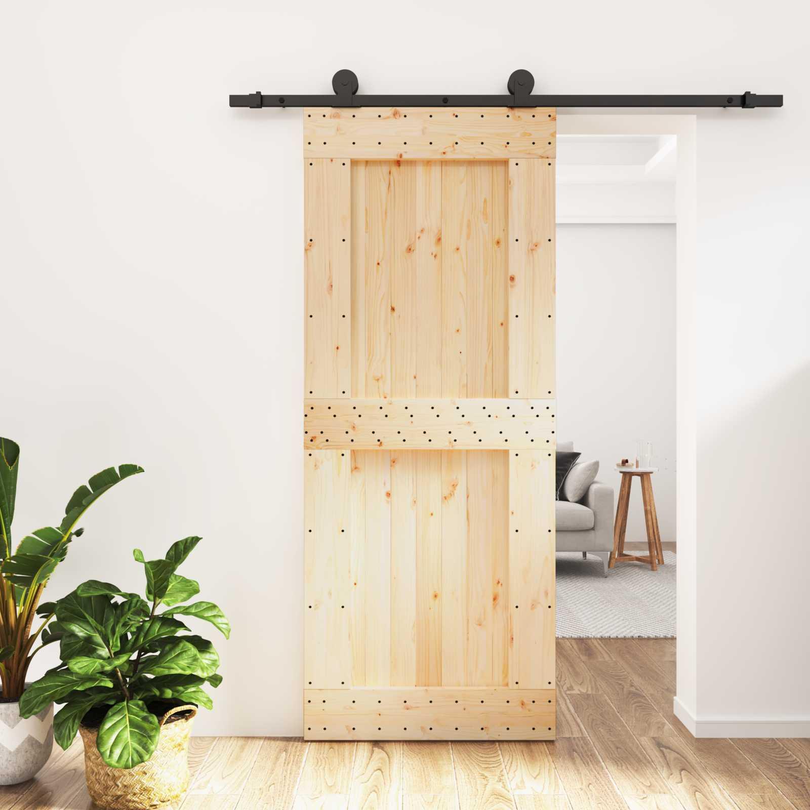 vidaXL Skydedør Naturfarvet og sort 85 x 210 cm Massivt Fyrretræ