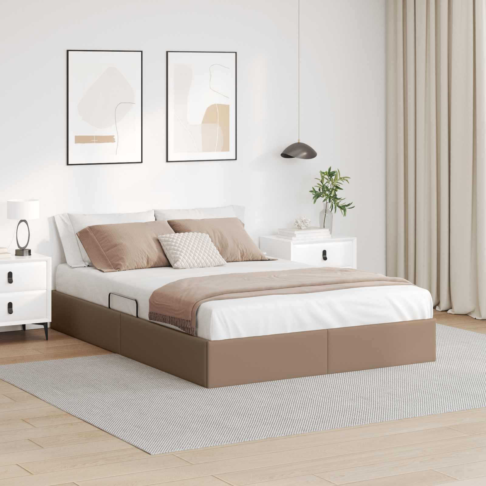 Ottoman sengestel 140 x 200 cm i cappuccino faux læder med opbevaring
