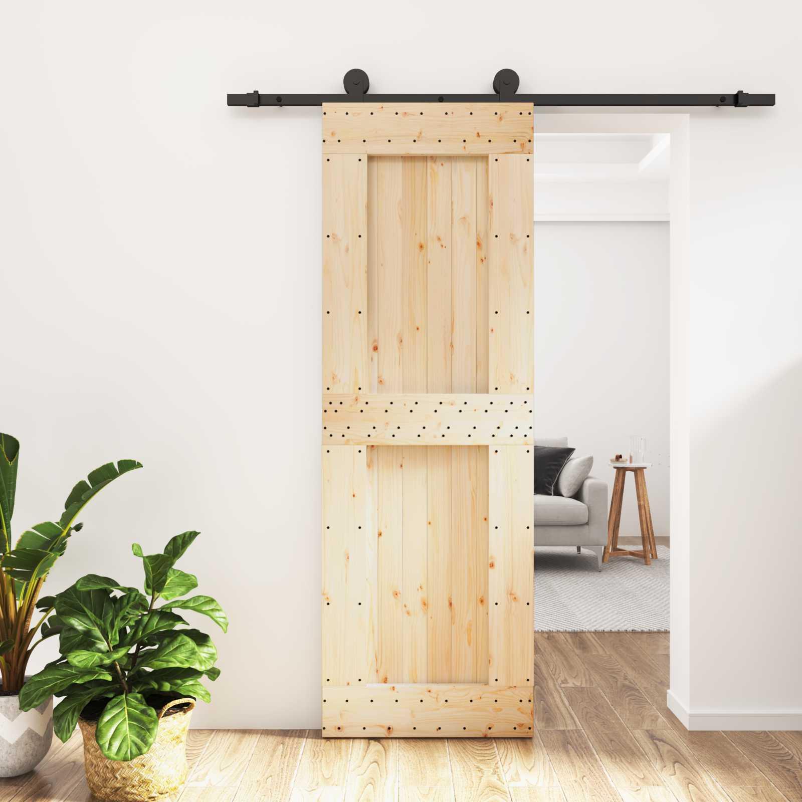 vidaXL Skydedør Naturfarvet og sort 70 x 210 cm Massivt Fyrretræ