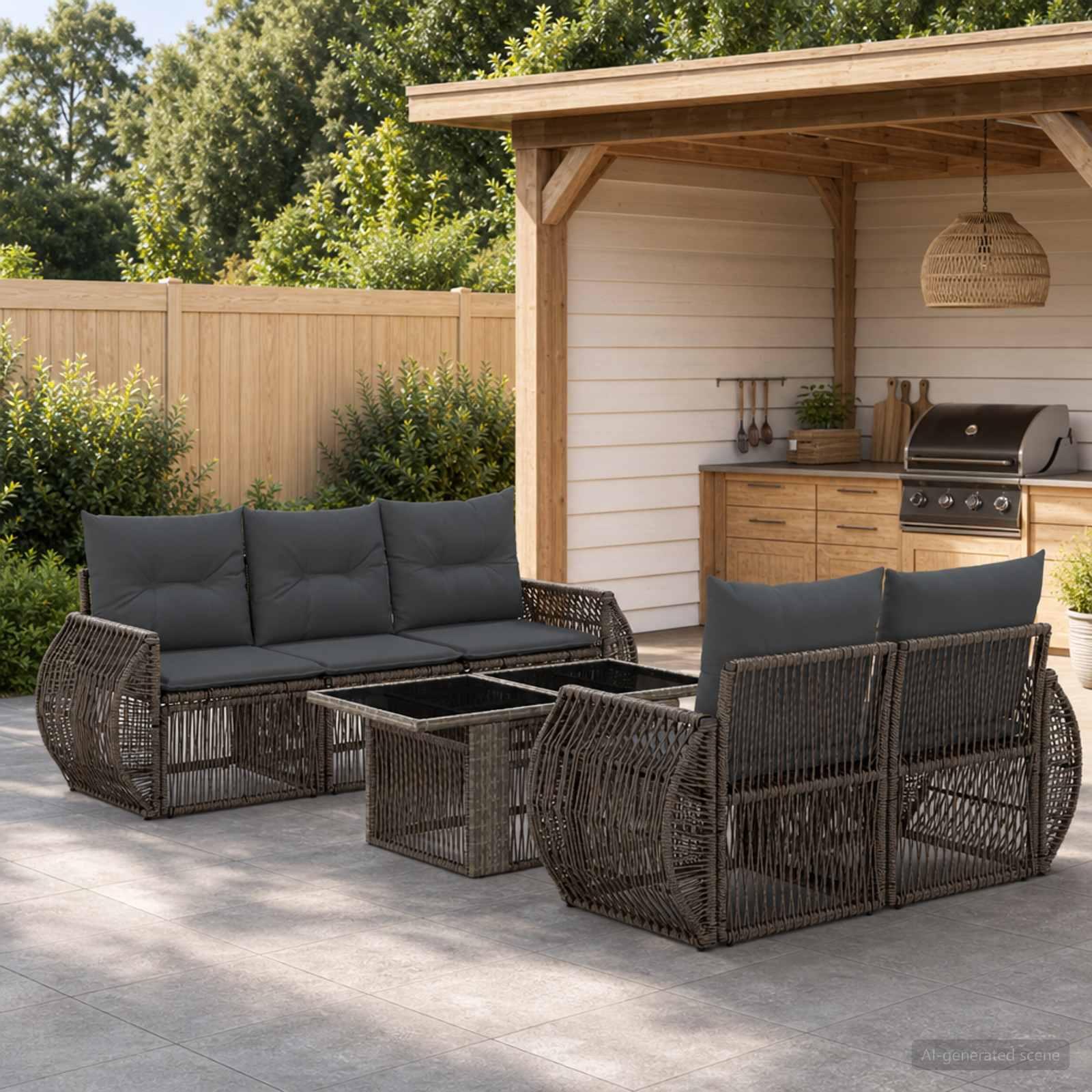 Havesofa sæt 6 stk. i polyrattan grå og mørkegrå