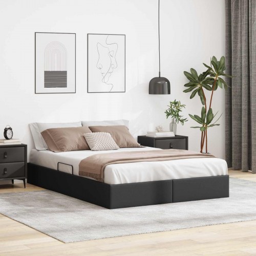 Ottoman sengestel med opbevaring 140 x 200 cm i sort faux læder