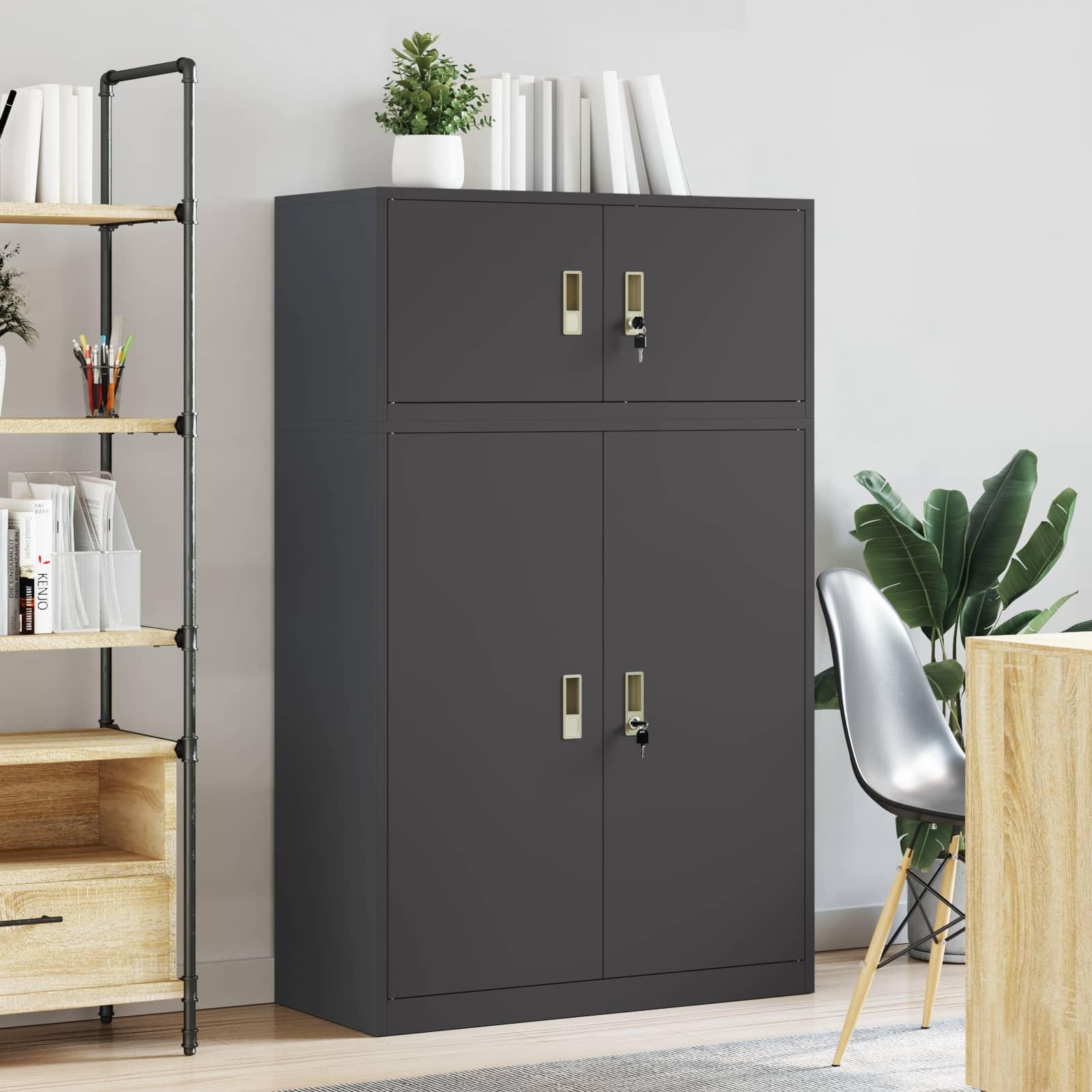 Opbevaringsskab med lås 90 x 40 x 145 cm i stål - sort