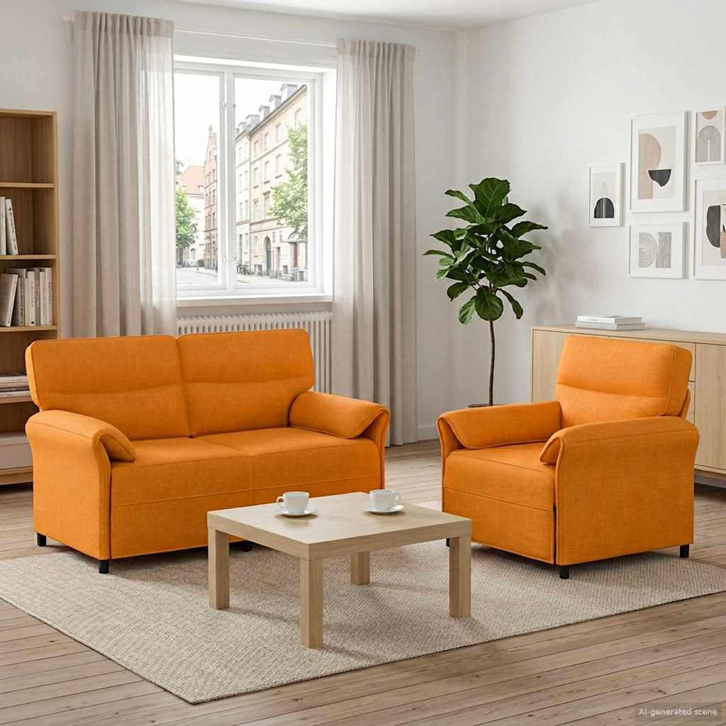 Sofa sæt 2 stk. i mørk gul stof med 1-persons og 2-persons sofa