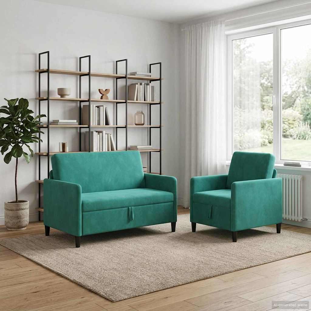 Sofasæt med opbevaring 2 stk. i turkis polyester