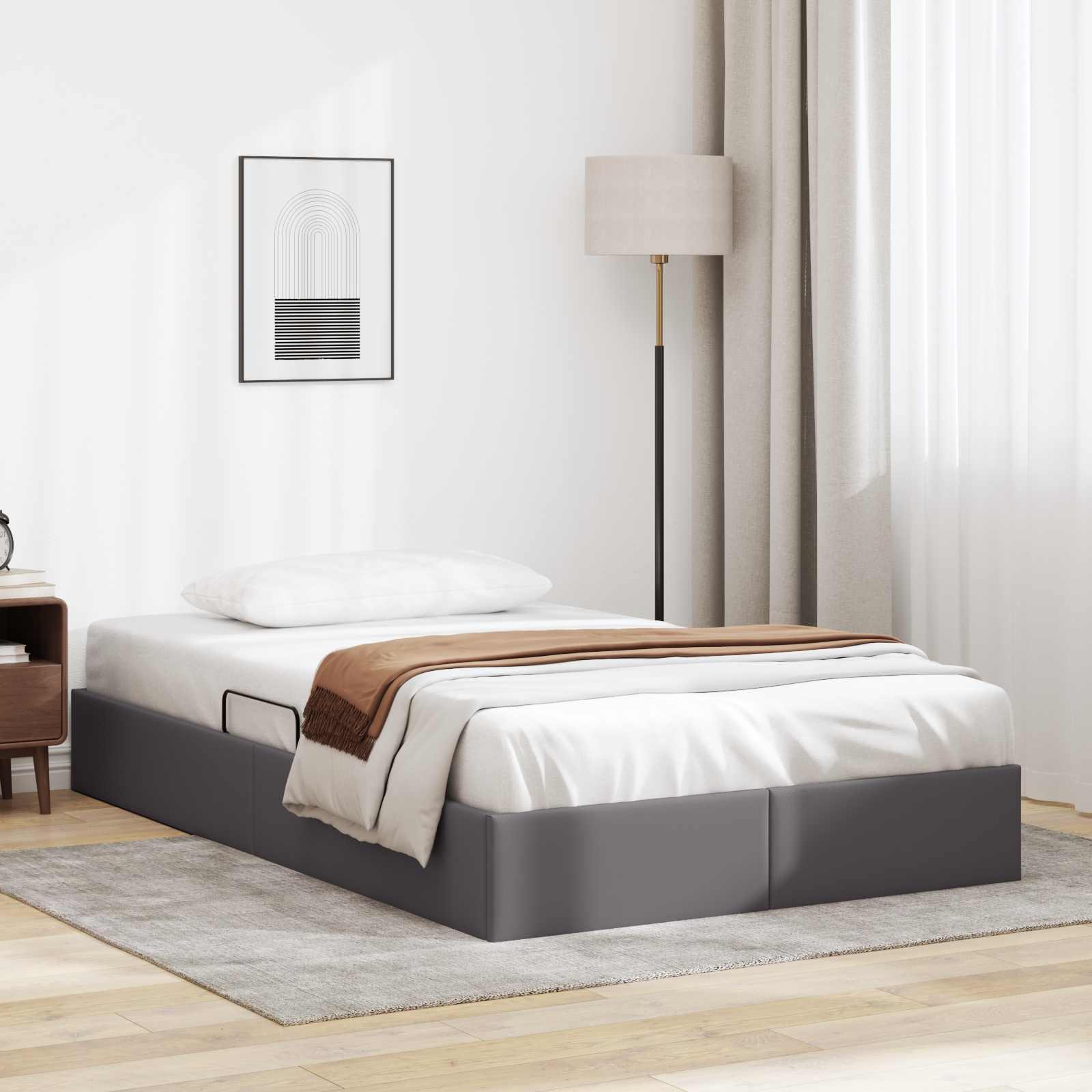 Ottoman sengestel med opbevaring 120 x 190 cm i grå faux læder