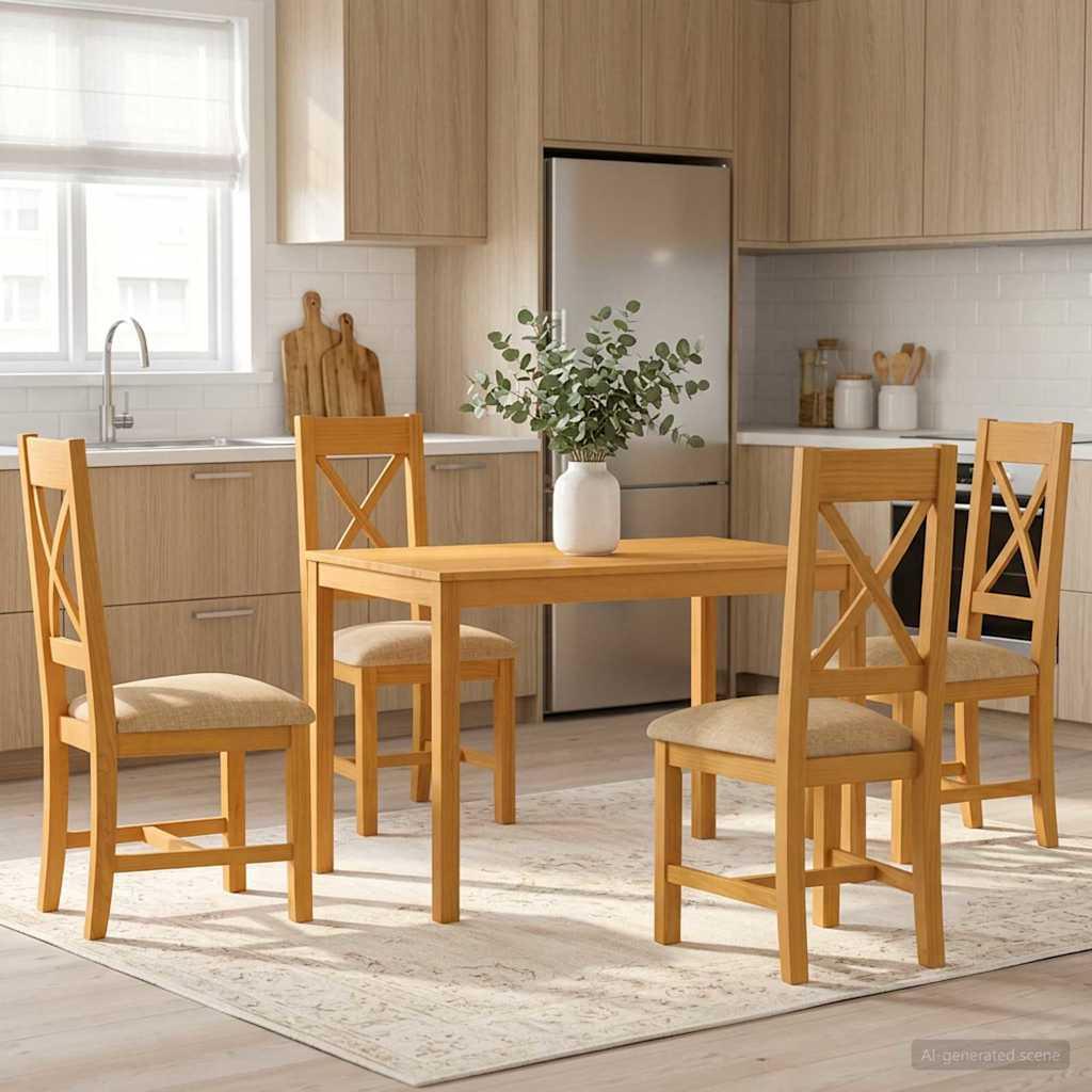 Spisestuesæt 5 stk. i massivt egetræ med beige stole