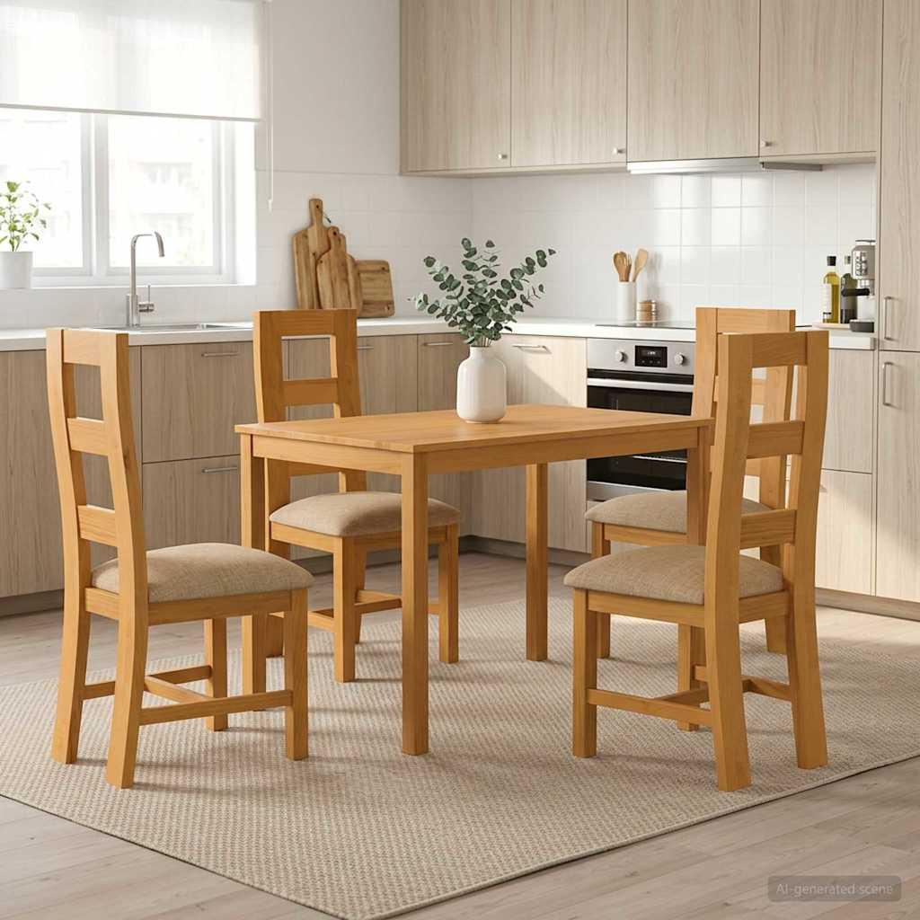 Spisestuesæt 5 stk. i massivt egetræ med beige stole