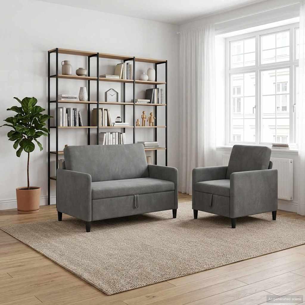 Sofasæt med opbevaring 2 stk. mørkegrå polyester