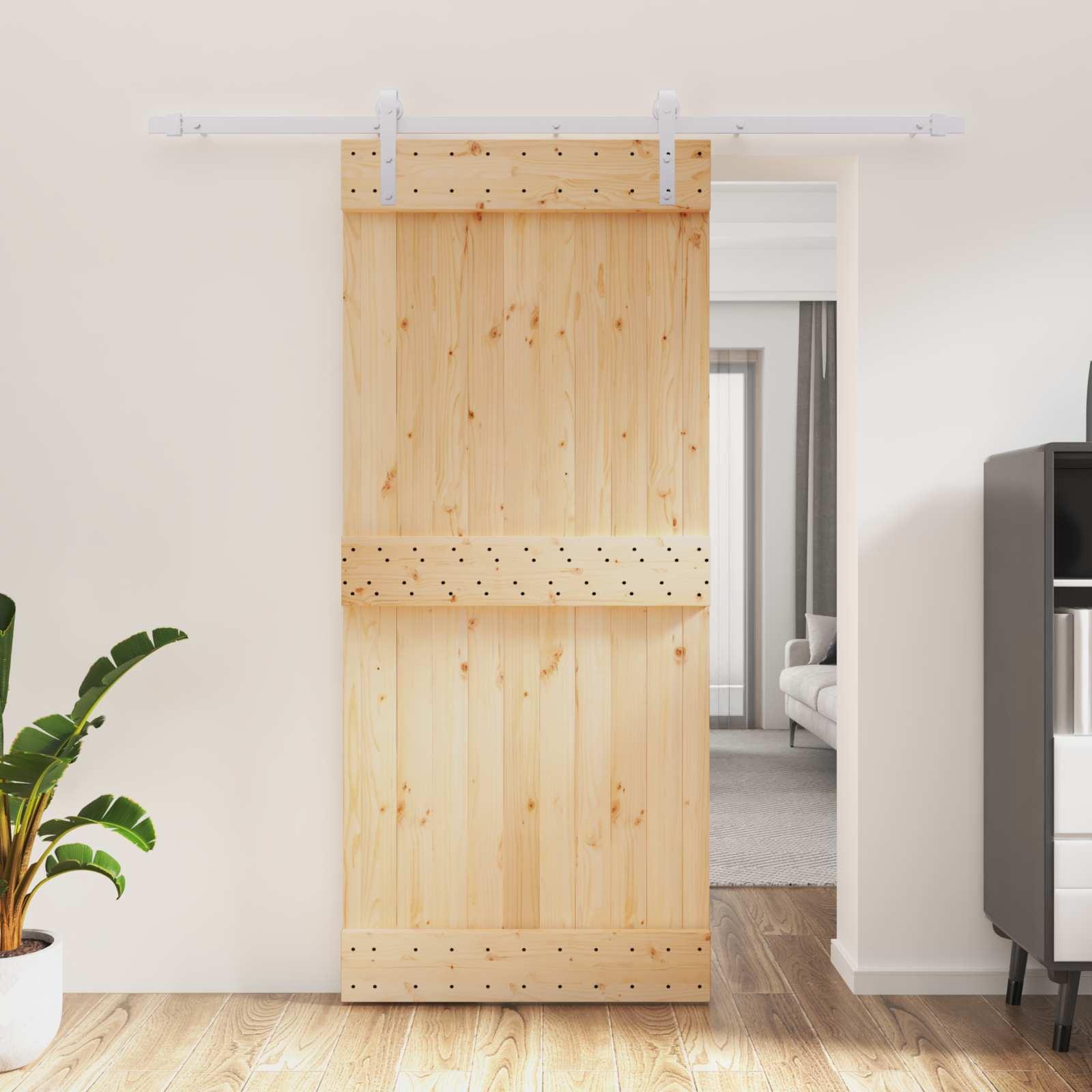 vidaXL Skydedør Natur og hvid 90 x 210 cm Massivt Fyrretræ
