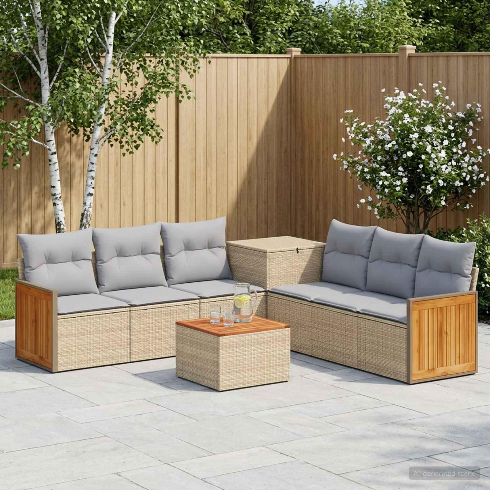Sofa sæt 8 stk. til have beige og lys grå i poly rattan og stål