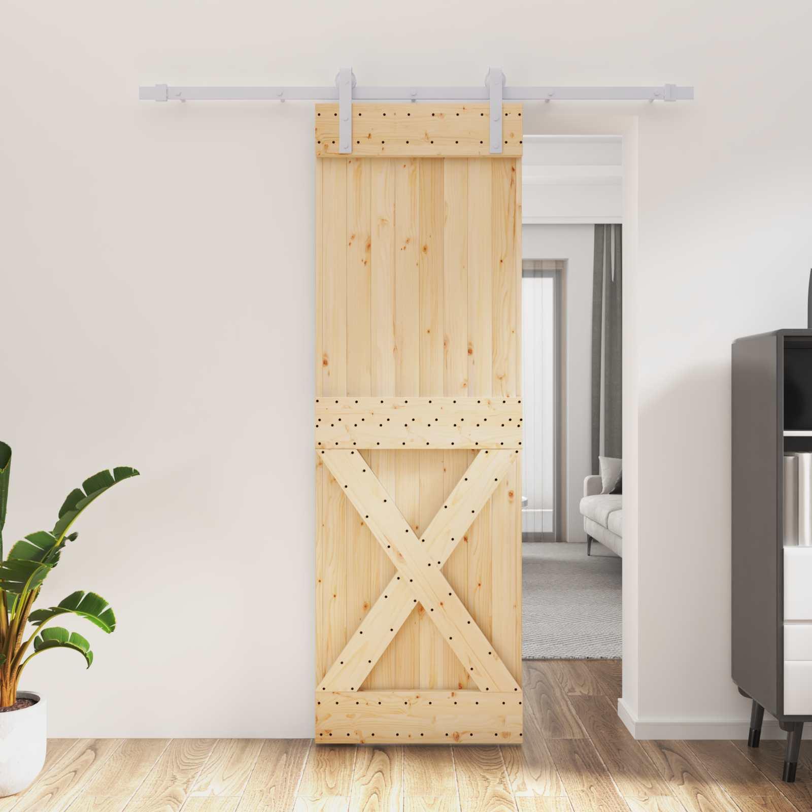 vidaXL Skydedør Natur og hvid 70 x 210 cm Massivt Fyrretræ